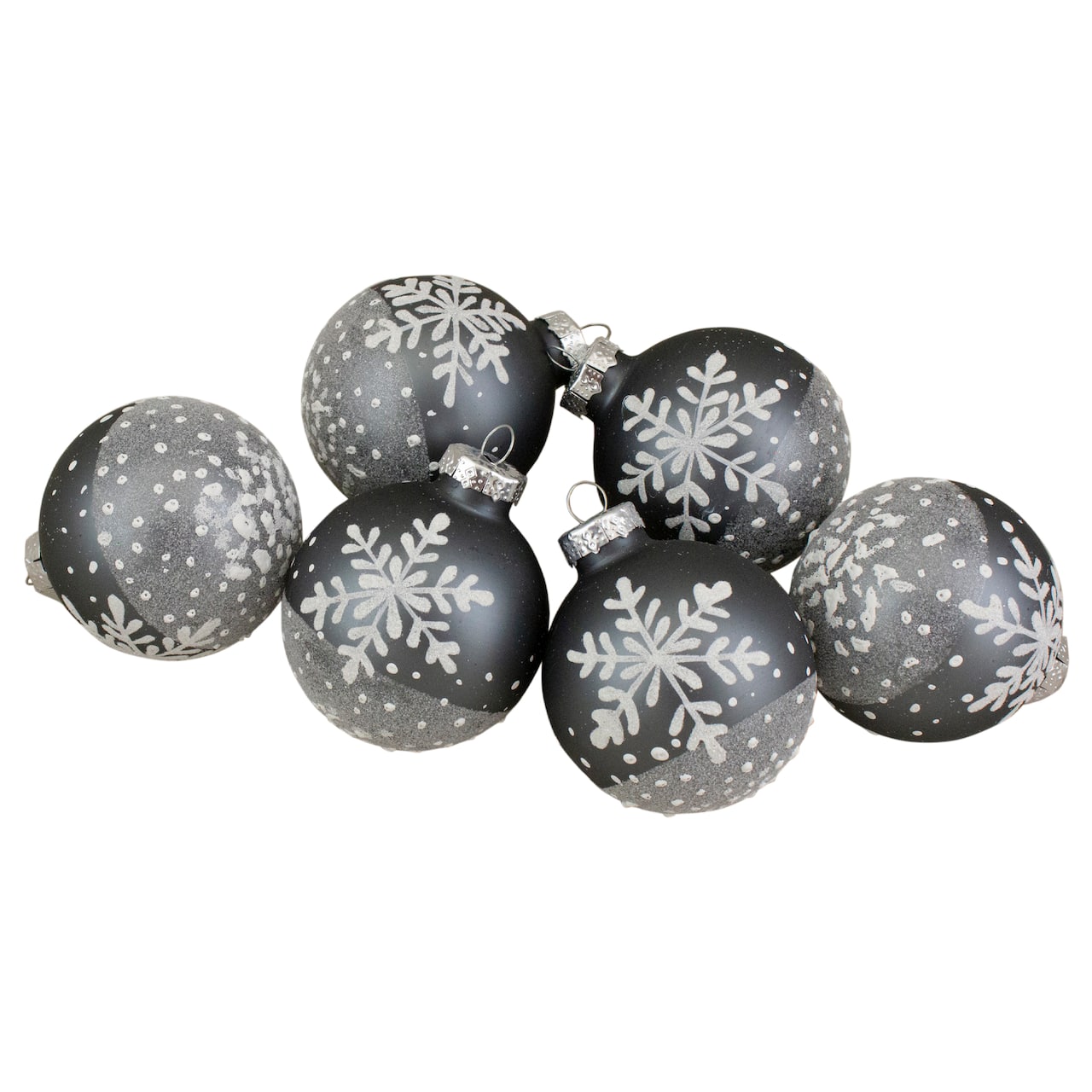 6ct. 4" Gray & White Snowflake Glass Ball Ornaments